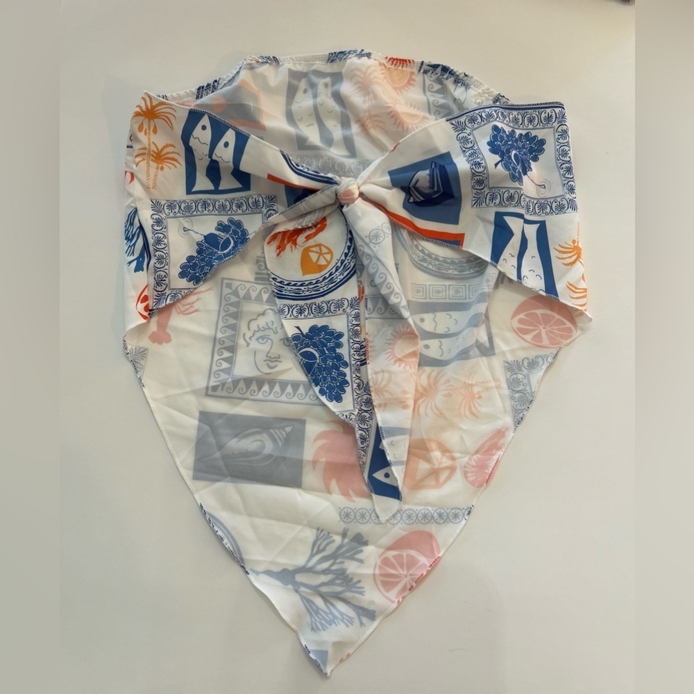 NWOT Mediterranean Print Tie-Back Scarf Top & Wide-Leg Trouser Set - Picture 6 of 7